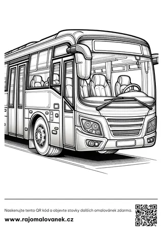 Autobusy – omaľovánka 1 Čiernobiela omaľovánka s motívom autobusy, obrázok 1, pripravená na vytlačenie