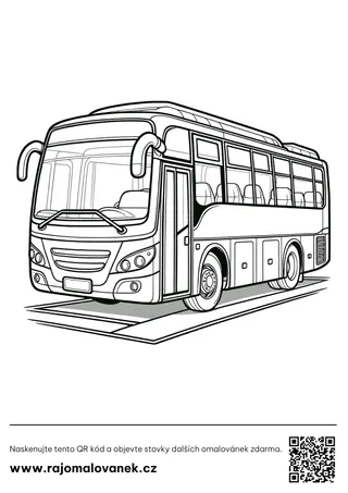 Autobusy – omaľovánka 2 Čiernobiela omaľovánka s motívom autobusy, obrázok 2, pripravená na vytlačenie