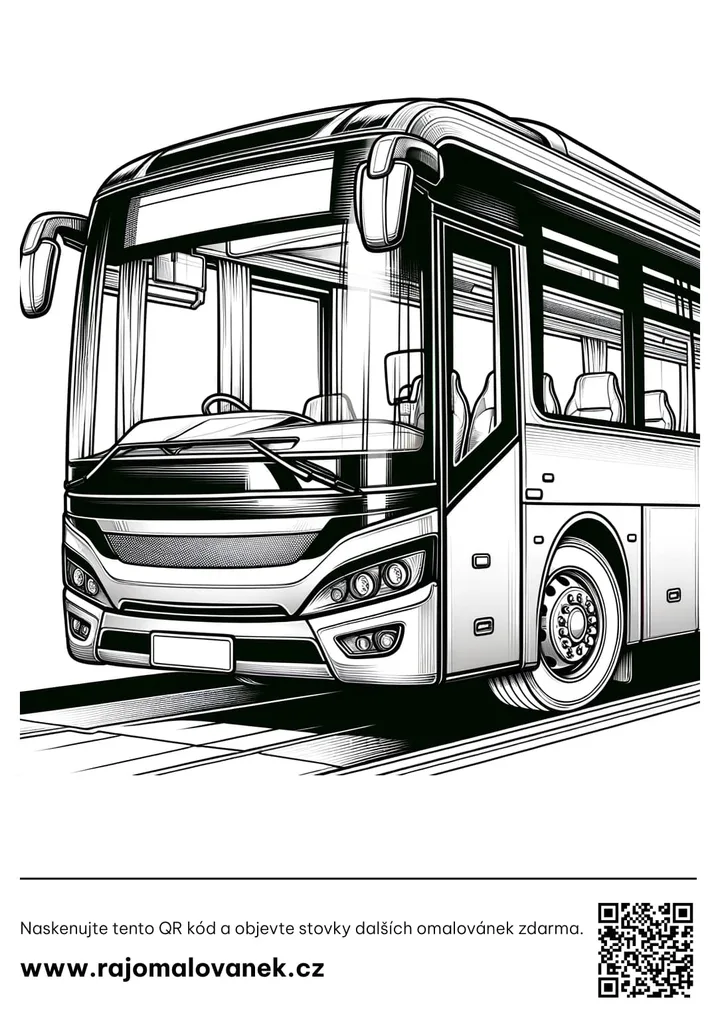 Čiernobiela omaľovánka s motívom autobusy, obrázok 6, pripravená na vytlačenie