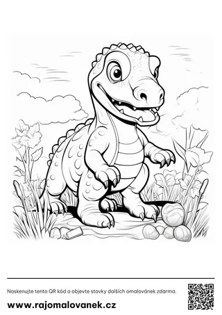 Čiernobiela omaľovánka s motívom dinosaury, obrázok 1, pripravená na vytlačenie
