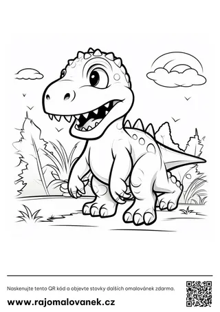 Čiernobiela omaľovánka s motívom dinosaury, obrázok 2, pripravená na vytlačenie