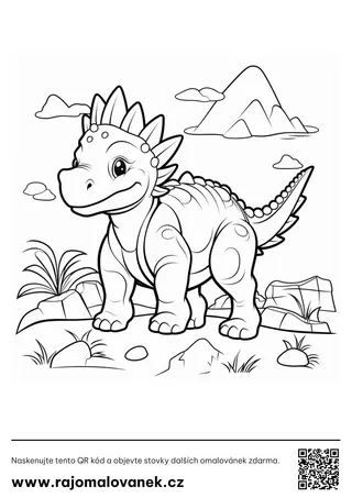 Čiernobiela omaľovánka s motívom dinosaury, obrázok 3, pripravená na vytlačenie