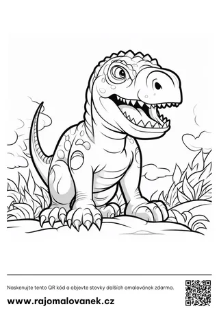 Čiernobiela omaľovánka s motívom dinosaury, obrázok 4, pripravená na vytlačenie