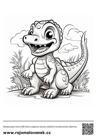 Čiernobiela omaľovánka s motívom dinosaury, obrázok 5, pripravená na vytlačenie