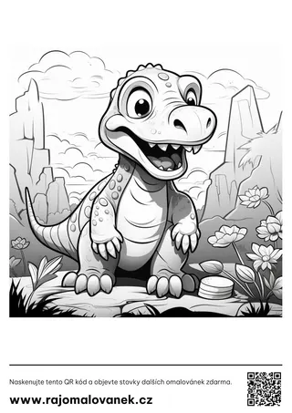 Čiernobiela omaľovánka s motívom dinosaury, obrázok 6, pripravená na vytlačenie