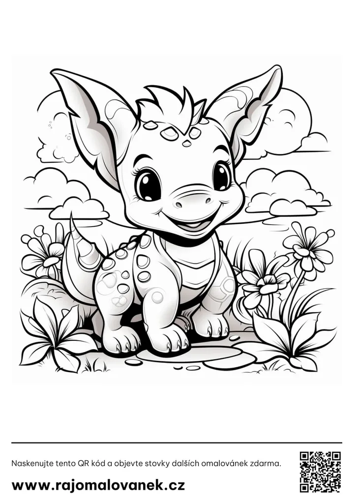 Dinosaury – omaľovánka 7 Čiernobiela omaľovánka s motívom dinosaury, obrázok 7, pripravená na vytlačenie