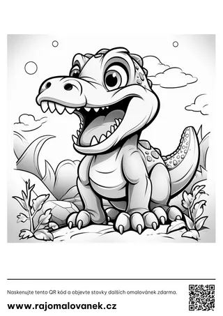 Čiernobiela omaľovánka s motívom dinosaury, obrázok 8, pripravená na vytlačenie