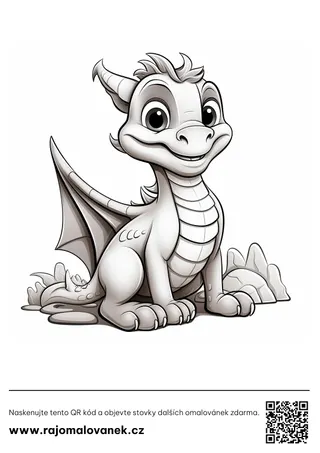 Draci – omaľovánka 5 Čiernobiela omaľovánka s motívom draci, obrázok 5, pripravená na vytlačenie
