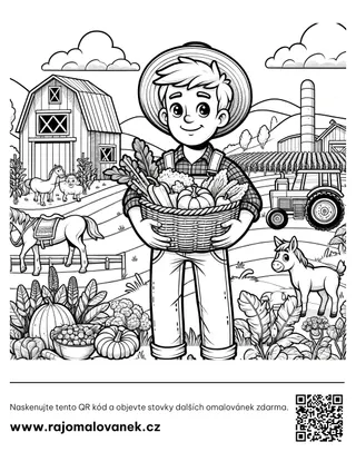 Čiernobiela omaľovánka s motívom farma, obrázok 6, pripravená na vytlačenie