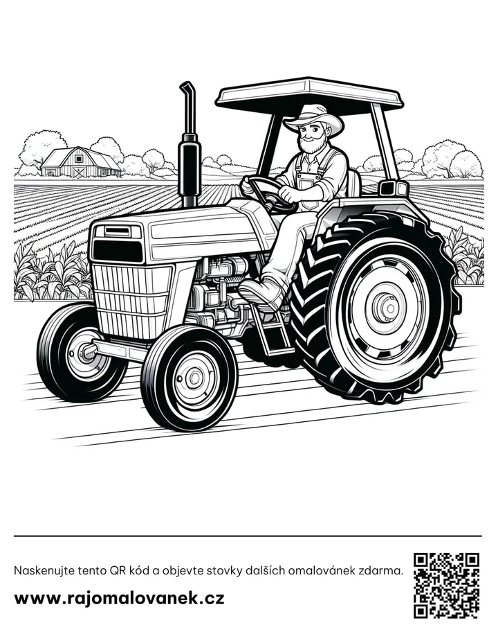 Čiernobiela omaľovánka s motívom farma, obrázok 9, pripravená na vytlačenie