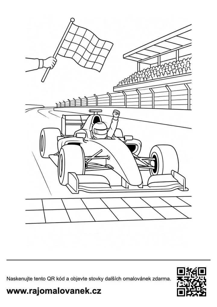 Formula pod šachovnicovou vlajkou Omaľovánka formule prichádzajúcej do cieľa pod šachovnicovou vlajkou