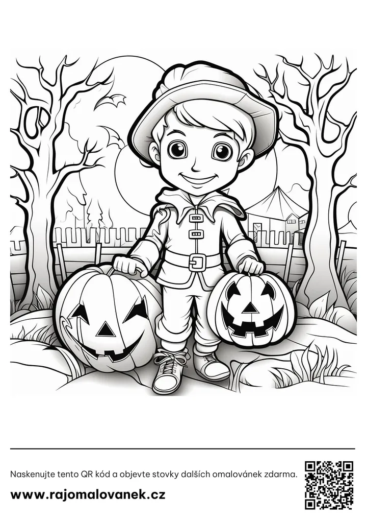 Halloween – omaľovánka 2 Čiernobiela omaľovánka s motívom halloween, obrázok 2, pripravená na vytlačenie