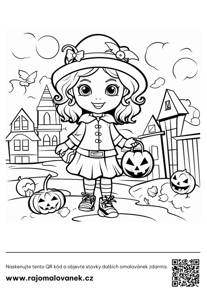 Čiernobiela omaľovánka s motívom halloween, obrázok 4, pripravená na vytlačenie