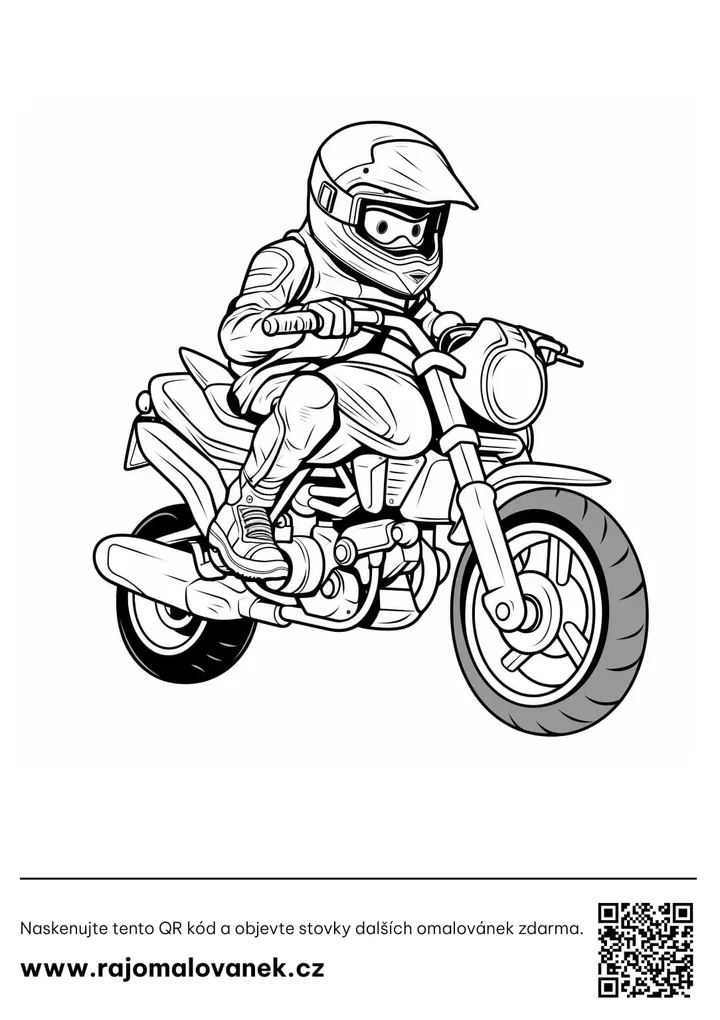 Motorky – omaľovánka 4 Čiernobiela omaľovánka s motívom motorky, obrázok 4, pripravená na vytlačenie