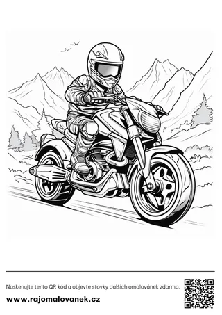 Motorky – omaľovánka 5 Čiernobiela omaľovánka s motívom motorky, obrázok 5, pripravená na vytlačenie