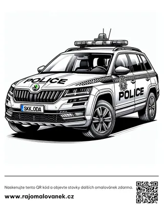 Polícia – omaľovánka 5 Čiernobiela omaľovánka s motívom polícia, obrázok 5, pripravená na vytlačenie