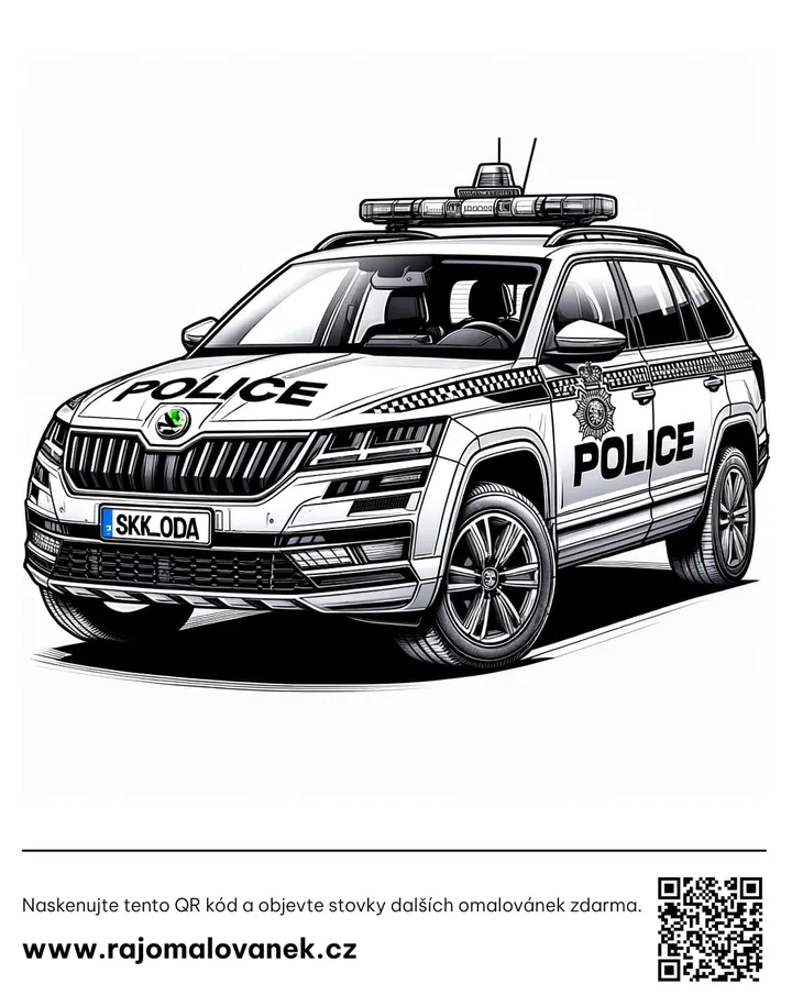 Čiernobiela omaľovánka s motívom polícia, obrázok 5, pripravená na vytlačenie