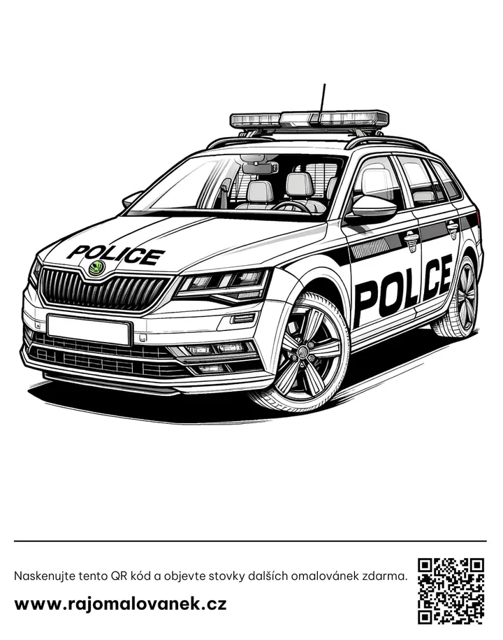 Čiernobiela omaľovánka s motívom polícia, obrázok 6, pripravená na vytlačenie