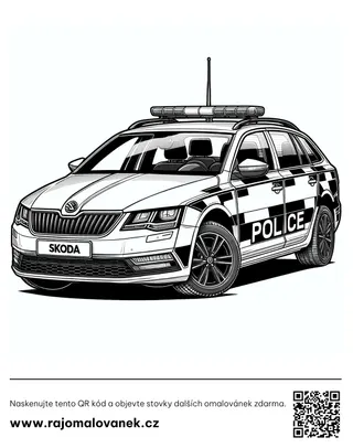 Polícia – omaľovánka 7 Čiernobiela omaľovánka s motívom polícia, obrázok 7, pripravená na vytlačenie