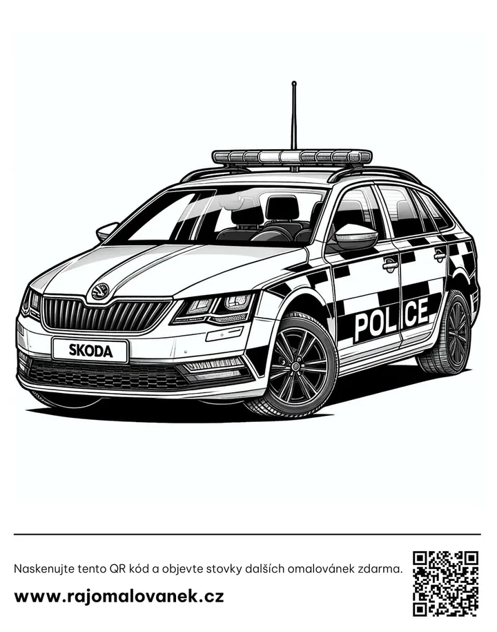 Čiernobiela omaľovánka s motívom polícia, obrázok 7, pripravená na vytlačenie