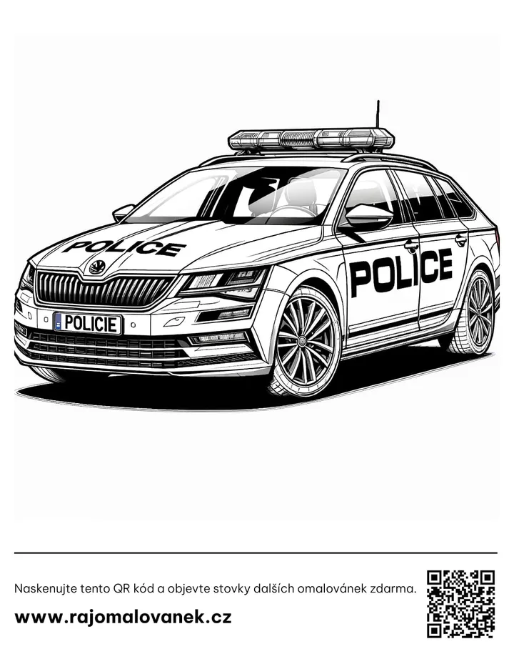Čiernobiela omaľovánka s motívom polícia, obrázok 8, pripravená na vytlačenie