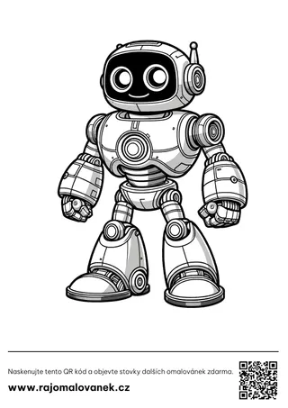 Roboti – omaľovánka 1 Čiernobiela omaľovánka s motívom roboti, obrázok 1, pripravená na vytlačenie