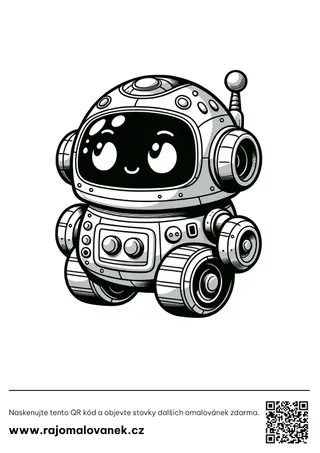 Roboti – omaľovánka 4 Čiernobiela omaľovánka s motívom roboti, obrázok 4, pripravená na vytlačenie