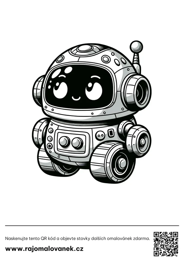 Čiernobiela omaľovánka s motívom roboti, obrázok 4, pripravená na vytlačenie