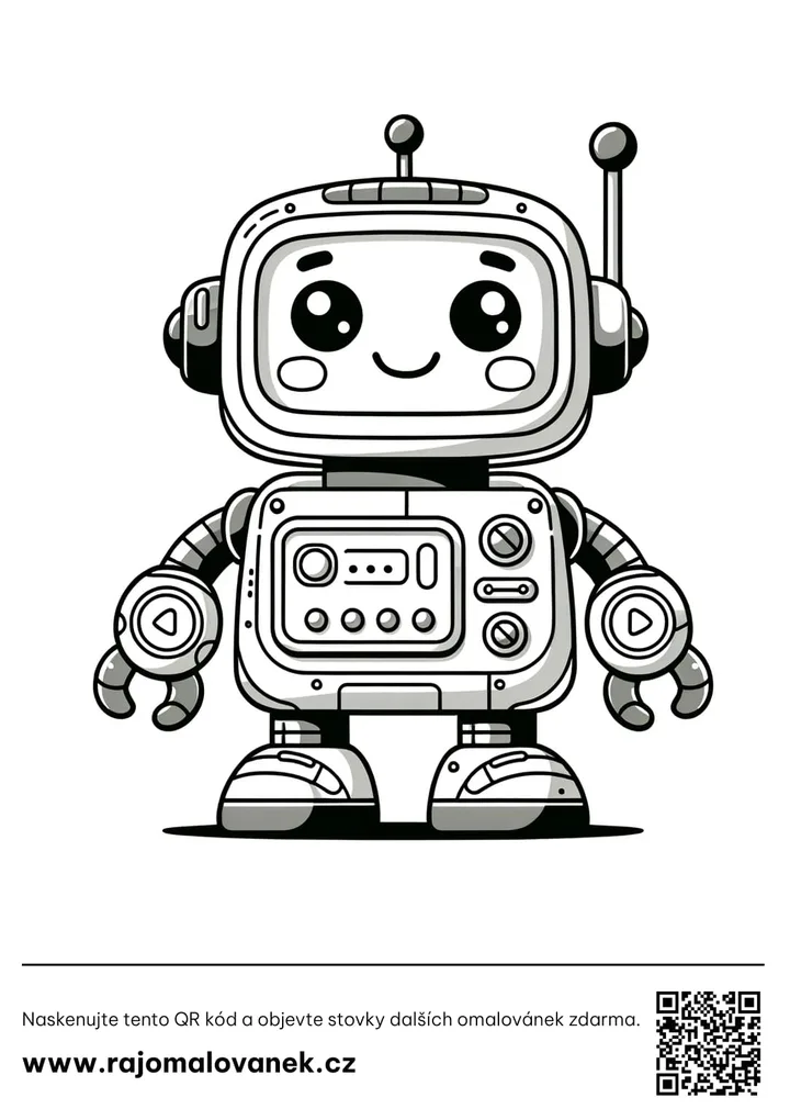 Čiernobiela omaľovánka s motívom roboti, obrázok 7, pripravená na vytlačenie