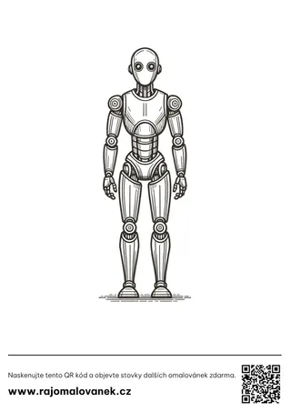 Roboti – omaľovánka 8 Čiernobiela omaľovánka s motívom roboti, obrázok 8, pripravená na vytlačenie