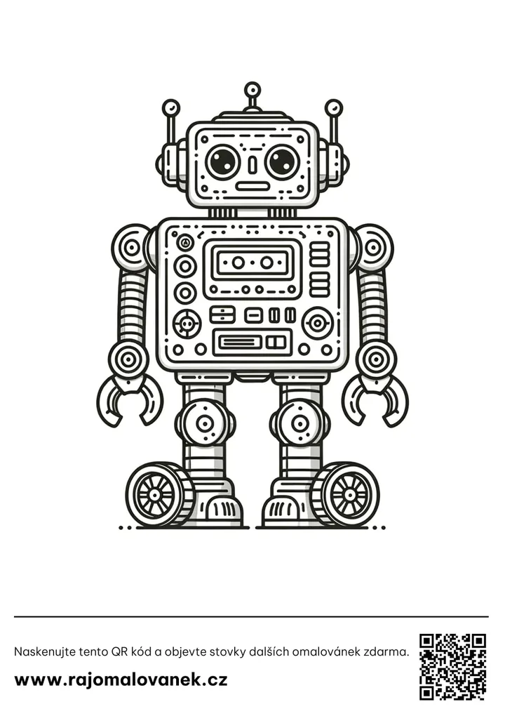 Roboti – omaľovánka 9 Čiernobiela omaľovánka s motívom roboti, obrázok 9, pripravená na vytlačenie