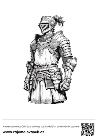 Rytieri – omaľovánka 5 Čiernobiela omaľovánka s motívom rytieri, obrázok 5, pripravená na vytlačenie