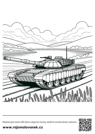Tanky – omaľovánka 2 Čiernobiela omaľovánka s motívom tanky, obrázok 2, pripravená na vytlačenie