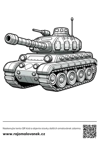 Tanky – omaľovánka 6 Čiernobiela omaľovánka s motívom tanky, obrázok 6, pripravená na vytlačenie