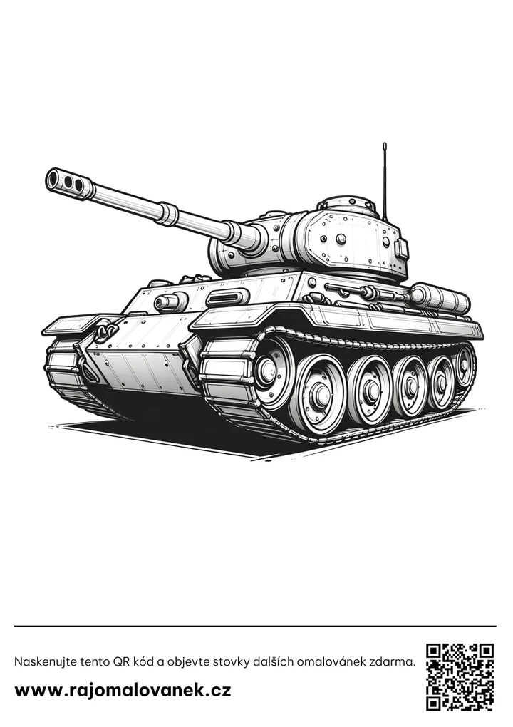 Tanky – omaľovánka 7 Čiernobiela omaľovánka s motívom tanky, obrázok 7, pripravená na vytlačenie